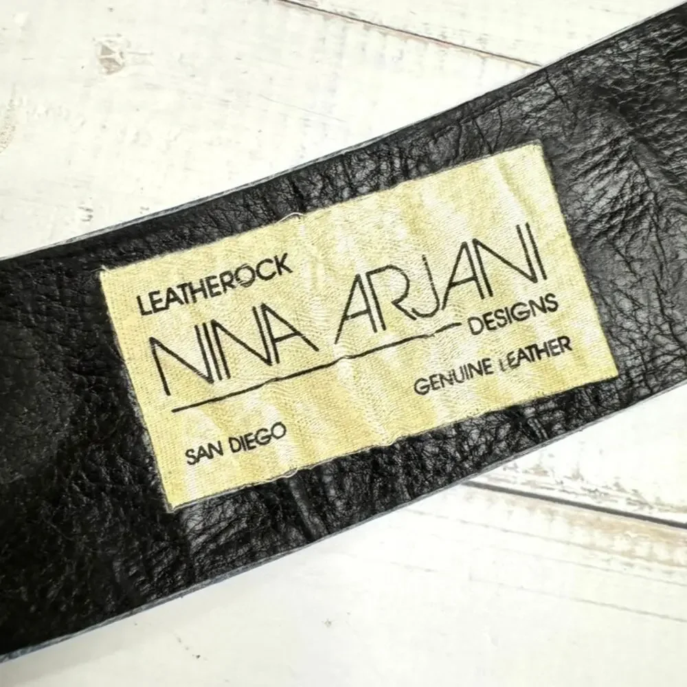 Vtg Nina Arjani Leatherock Belt Sz S Blue Leather Rhinestones San Diego 1980s
